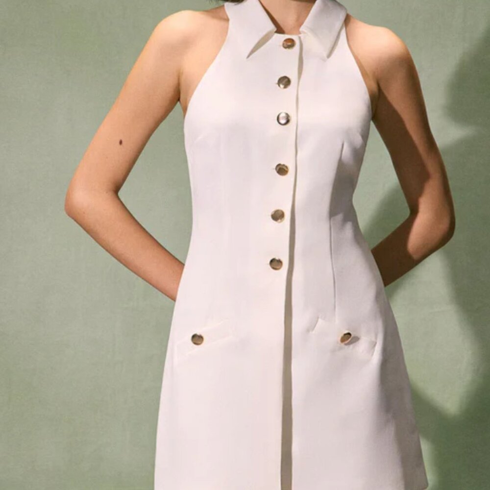 RIHOAS » The Collared Button Sleeveless Mini Dress | White